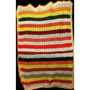 Hand Crochet Horizontal Striped Multicolor Queen Size Blanket Throw Afghan Yello